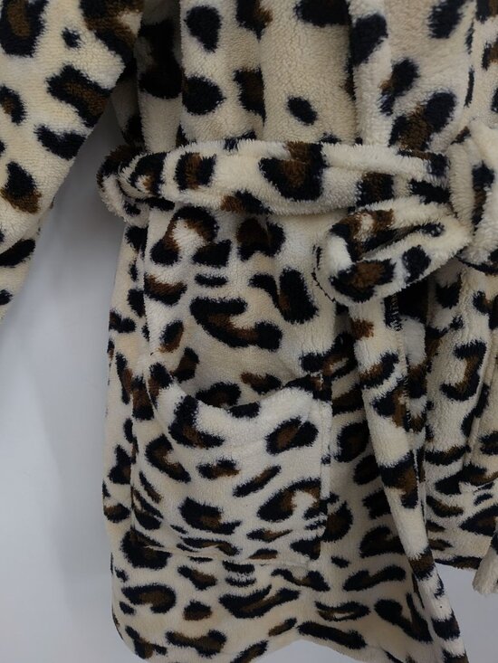 Linum Home Leopard Print Plush Robe Cozy Glam Loungewear Belt Bathrobe Size L/XL - Picture 5 of 9